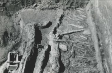 Deep trench outside the collegiate church (from the south), wooden structure during exploration from the south-east