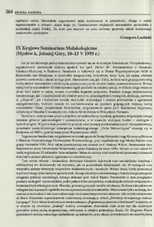 IX Krajowe Seminarium Malakologiczne (Mysł&oacute;w k. Jeleniej G&oacute;ry, 10-13 V 1993 r.)