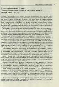 Konferencja naukowa na temat "Ekologiczne problemy drobnych zbiornik&oacute;w wodnych" (Olsztyn, 26 III 1993 r.)