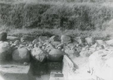 Footing wall stones of the northern wall of the St Paul collegiate church with an adjoining test trench