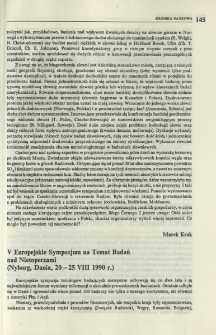 V Europejskie Sympozjum na Temat Badań nad Nietoperzami (Nyborg, Dania, 20-25 VIII 1990 r.)