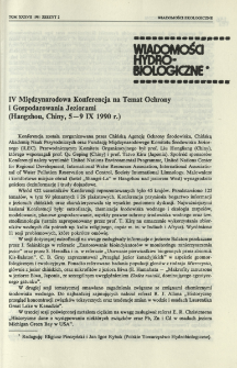 IV Międzynarodowa Konferencja na Temat Ochrony i Gospodarowania Jeziorami (Hangzhou, Chiny, 5-9 IX 1990 r.)