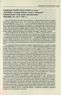 Sympozjum MAB/UNESCO/IHP na temat "Dynamika i retencja fosforu i azotu w ekotonach nizinnych jezior i rzek strefy umiarkowanej" (Mikołajki, 20-26 V 1991 r.)