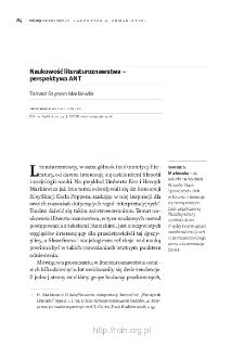 Naukowość literaturoznawstwa &ndash; perspektywa ANT