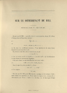 Sur le déterminant de Hill ( Bull. astron., t. 17, 1900, p. 134-143)