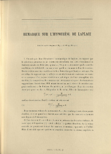 Remarque sur l'hypothèse de Laplace ( Bull. astron., t. 28, 1911, p. 251-266)