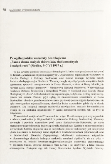 IV ogólnopolskie warsztaty bentologiczne "Fauna denna małych zbiorników słodkowodnych i małych rzek" (Siedlce, 5-7 VI 1997 r.)