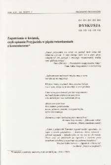 Zapatrzenie w kwiatek, czyli opisanie Przyjaciela w pięciu twierdzeniach z komentarzem