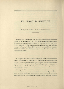 Le démon d'Arrhénius ( Hommage à Louis Olivier, Paris, 1911, p. 281-287)
