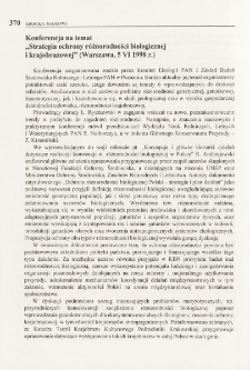 Konferencja na temat "Strategia ochrony różnorodności biologicznej i krajobrazowej" (Warszawa, 5 VI 1998 r.)