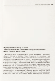 Og&oacute;lnopolska konferencja na temat "Ekotony słodkowodne - struktura, rodzaje, funkcjonowanie" (Jan&oacute;w Lubelski, 24-25 IX 1998 r.)