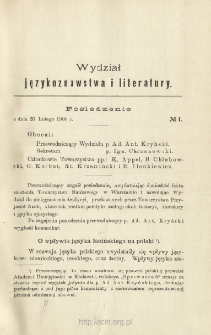 Sprawozdania z Posiedzeń Towarzystwa Naukowego Warszawskiego, Wydział I, Językoznawstwa i literatury. Rocznik 1 (1908)