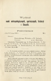 Sprawozdania z Posiedzeń Towarzystwa Naukowego Warszawskiego, Wydział II, Nauk antropologicznych, społecznych, historyi i filozofii. Rok 1 (1908)