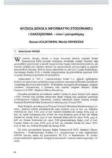 Badania systemowe : xxv-lecie Instytutu Badań Systemowych PAN* Wyższa szkoła informatyki stosowanej i zarządzania - stan i perspektywy