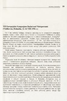 VII Europejskie Sympozjum Badań nad Nietoperzami (Veldhoven, Holandia, 12-16 VIII 1996 r.)