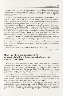 Międzynarodowa konferencja naukowa na temat "Rola gleby w funkcjonowaniu ekosystem&oacute;w" (Lublin, 7-10 IX 1999 r.)