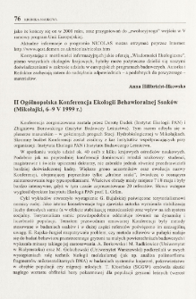 II Og&oacute;lnopolska Konferencja Ekologii Behawioralnej Ssak&oacute;w (Mikołajki, 6-9 V 1999 r.)