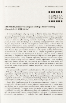 VIII Międzynarodowy Kongres Ekologii Behawioralnej (Zurych, 8-12 VIII 2000 r.)