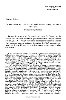 La Pologne et les relations franco-allemandes 1925-1932. Perspective polonaise