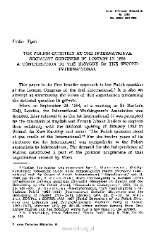 The Polish Question at the International Socialist Congress in London in 1896. A Contribution to the History of the Second International