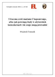 Utracona cześć madame Chapeaurouge, albo: jak powstają błędy w edytorskich komentarzach i do czego mogą prowadzić