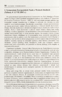 2. Sympozjum Europejskich Nauk o Wodach Słodkich (Tuluza, 8-12 VII 2001 r.)