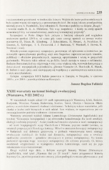 XXIII warsztaty na temat biologii ewolucyjnej (Warszawa, 9 III 2002 r.)