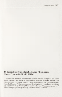 IX Europejskie Sympozjum Badań nad Nietoperzami (Hawr, Francja, 26-30 VIII 2002 r.)