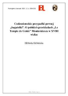 Cudzoziemskie przypadki pewnej &bdquo;bagatelki&rdquo;. O polskich przekładach &bdquo;Le Temple de Gnide&rdquo; Monteskiusza w XVIII wieku