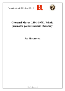 Giovanni Maver (1891–1970). Włoski promotor polskiej nauki i literatury