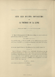 Sur les petits diviseurs dans la théorie de la Lune ( Bull. astron., t. 25, 1908, p. 321-360)