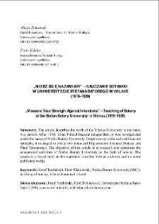 &bdquo;Measure Your Strength Against Intentions&rdquo; : teaching of botany at the Stefan Batory University in Vilnius (1919&ndash;1939)