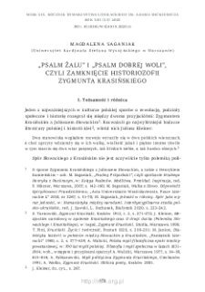 &bdquo;Psalm żalu&rdquo; i &bdquo;Psalm dobrej woli&rdquo;, czyli zamknięcie historiozofii Zygmunta Krasińskiego