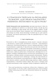 O utraconych treściach na przykładzie tłumaczeń &bdquo;Also sprach Zarathustra&rdquo; Friedricha Nietzschego na język polski