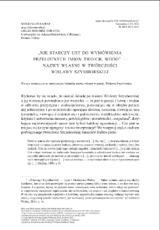 "There are not enough mouths to utter all your fleeting names, o water" &mdash; proper names in Wisława Szymborska's works