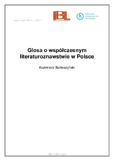 Glosa o wsp&oacute;łczesnym literaturoznawstwie w Polsce