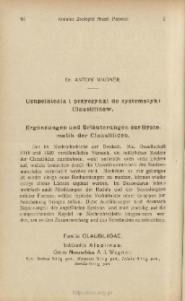 Uzupełnienia i przyczynki do systematyki Clausiliid&oacute;w