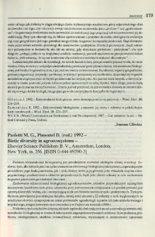 Paoletti M. G., Pimentel D. (red.) 1992 - Biotic diversity in agroecosystems - Elsevier Science Publishers B. V., Amsterdam, London, New York, ss. 356. [ISBN 0-444-89390-3]