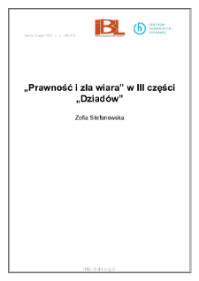 "Prawność i zła wiara" w III części "Dziad&oacute;w"