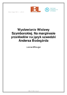 Wysławianie Wisławy Szymborskiej. Na marginesie przekładów na język szwedzki Andersa Bodegarda