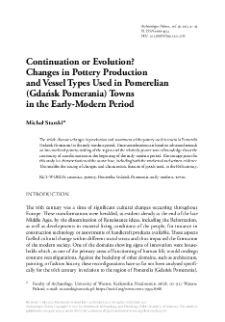 Continuation or Evolution? Changes in Pottery Production and Vessel Types Used in Pomerelian (Gdańsk Pomerania) Towns in the Early-Modern Period