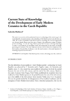 Current State of Knowledge of the Development of Early Modern Ceramics in the Czech Republic