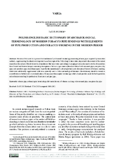 Polish-English Basic Dictionary of Archaeological Terminology of Modern Tobacco Pipe Findings with Elements of Pipe Production and Tobacco Smoking in the Modern Period