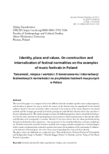 Identity, place and values. On construction and internalization of festival normalities on the examples of music festivals in Poland