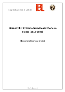 Nieznany list Cypriana Norwida do Charles&rsquo;a Blanca (1813&ndash;1882)