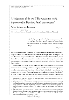 A &lsquo;judgement of the eye&rsquo;? The way(s) the world is perceived in Bolesław Prus&rsquo;s prose works