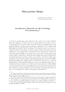 Introductory Remarks on the Genology of Commentary