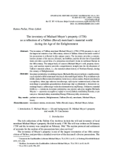 The inventory of Michael Meyer&rsquo;s property (1758) as a reflection of a Tallinn (Reval) merchant&rsquo;s material world during the Age of the Enlightenment