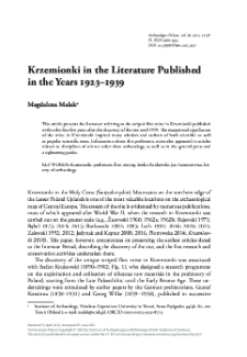 Krzemionki in the Literature Published in the Years 1923&ndash;1939