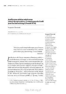 Analityczna wiedza zwieńczona interpretacyjną wiarą. O rozwiązywaniu "Gadki" Jana Kochanowskiego (Fraszki III 78)